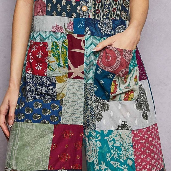 New: POL Made To Be Seen Boho Patchwork Cotton Front Pockets Wide Leg Jumper - Picture 8 of 8